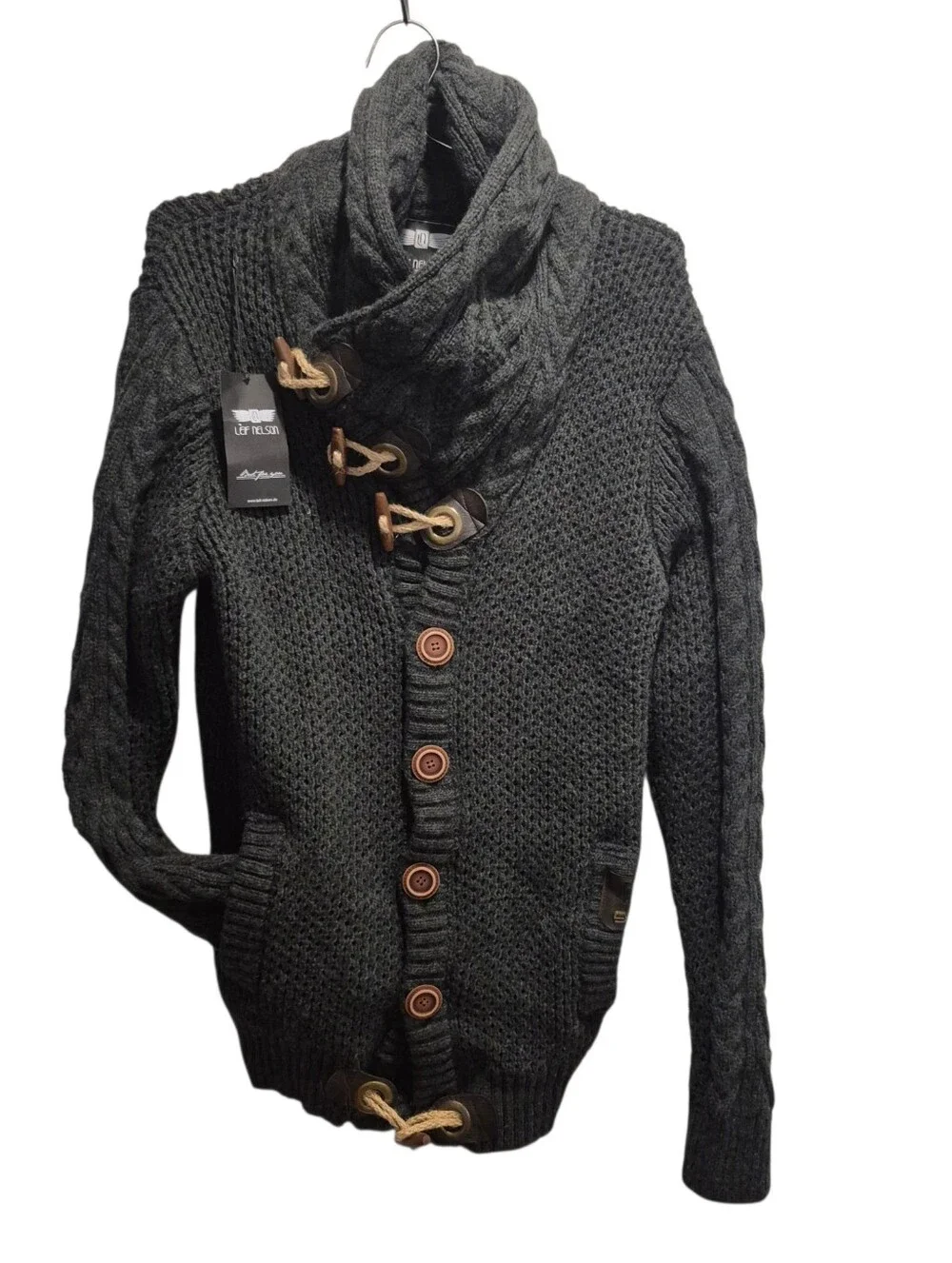 New Leif Nelson Size XL Men's Heavy Knit Sweater Anthracite Gray NWT